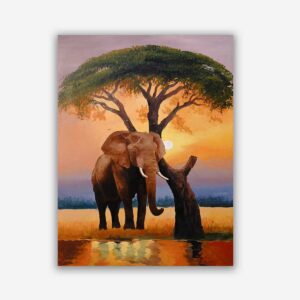 “Elephant at Sunset” African Wildlife Painting